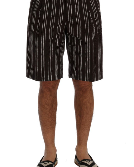 Dolce & Gabbana Bordeaux White Striped Hemp Casual Shorts