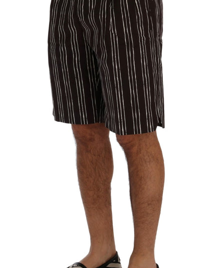 Dolce & Gabbana Bordeaux White Striped Hemp Casual Shorts