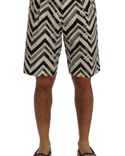 Dolce & Gabbana White Black Striped Cotton Linen Shorts