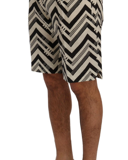 Dolce & Gabbana White Black Striped Cotton Linen Shorts
