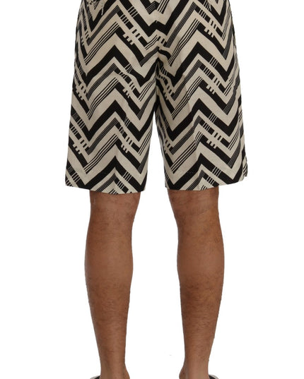 Dolce & Gabbana White Black Striped Cotton Linen Shorts