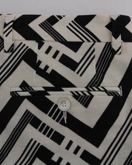 Dolce & Gabbana White Black Striped Cotton Linen Shorts