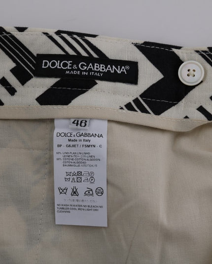 Dolce & Gabbana White Black Striped Cotton Linen Shorts