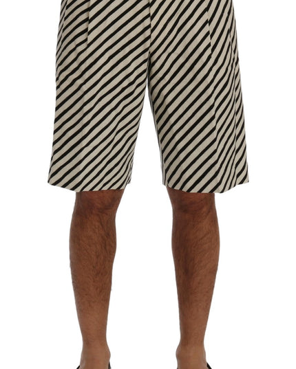 Dolce & Gabbana White Black Striped Hemp Casual Shorts