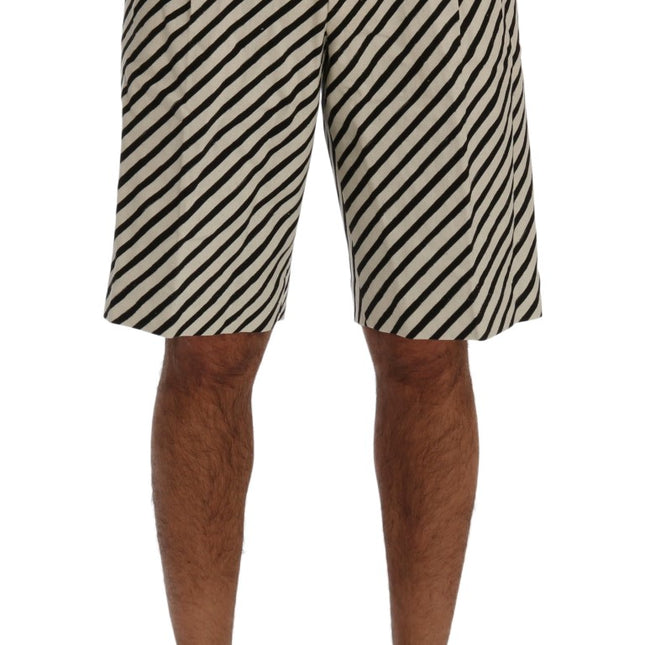 Dolce & Gabbana White Black Striped Hemp Casual Shorts