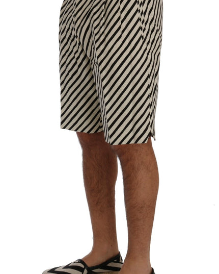 Dolce & Gabbana White Black Striped Hemp Casual Shorts