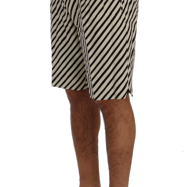 Dolce & Gabbana White Black Striped Hemp Casual Shorts