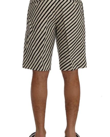 Dolce & Gabbana White Black Striped Hemp Casual Shorts