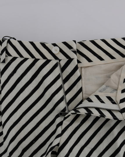 Dolce & Gabbana White Black Striped Hemp Casual Shorts