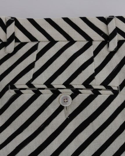 Dolce & Gabbana White Black Striped Hemp Casual Shorts