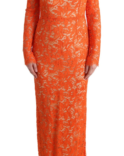 Dolce & Gabbana Orange Floral Ricamo Sheath Long Dress