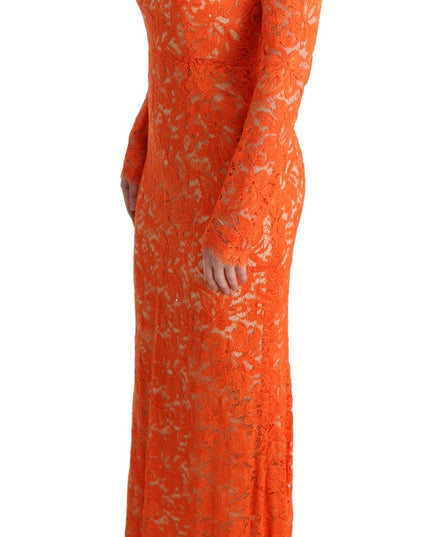 Dolce & Gabbana Orange Floral Ricamo Sheath Long Dress