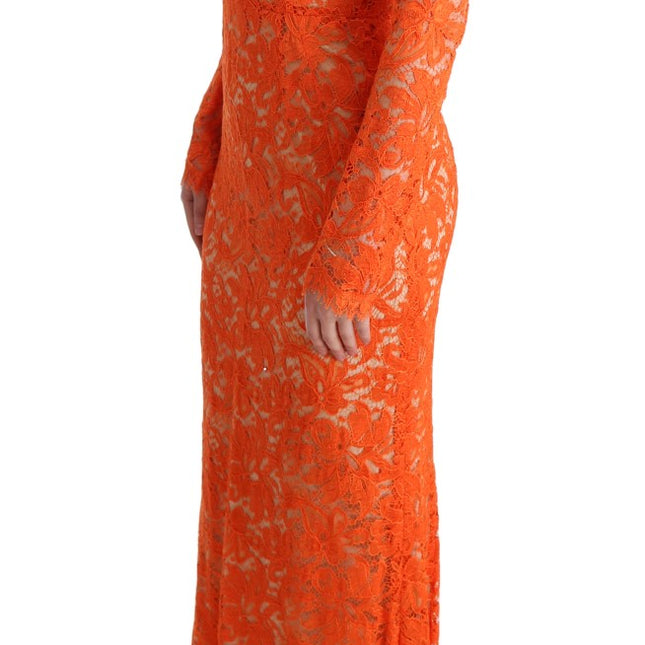 Dolce & Gabbana Orange Floral Ricamo Sheath Long Dress