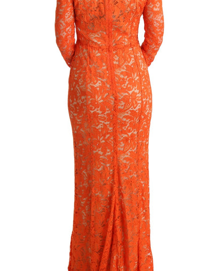 Dolce & Gabbana Orange Floral Ricamo Sheath Long Dress