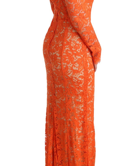 Dolce & Gabbana Orange Floral Ricamo Sheath Long Dress