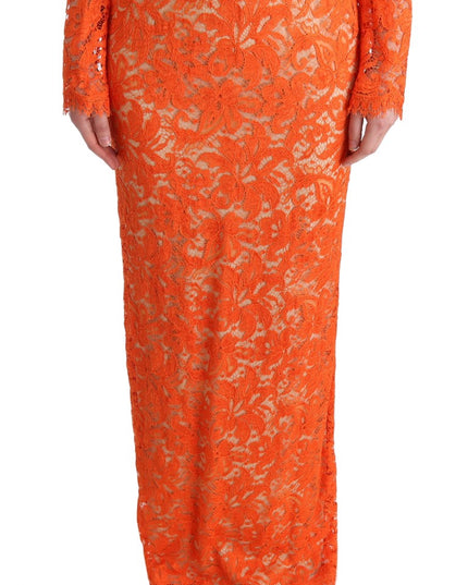 Dolce & Gabbana Orange Floral Ricamo Sheath Long Dress