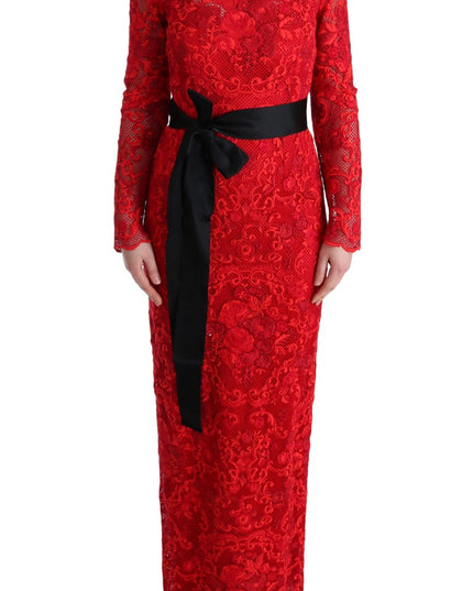 Dolce & Gabbana Red Floral Ricamo Sheath Long Dress