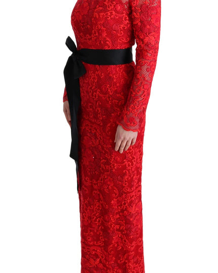 Dolce & Gabbana Red Floral Ricamo Sheath Long Dress