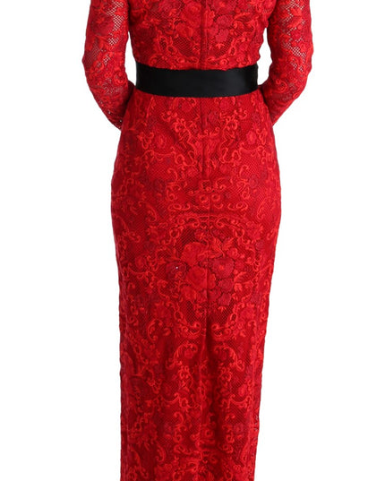 Dolce & Gabbana Red Floral Ricamo Sheath Long Dress