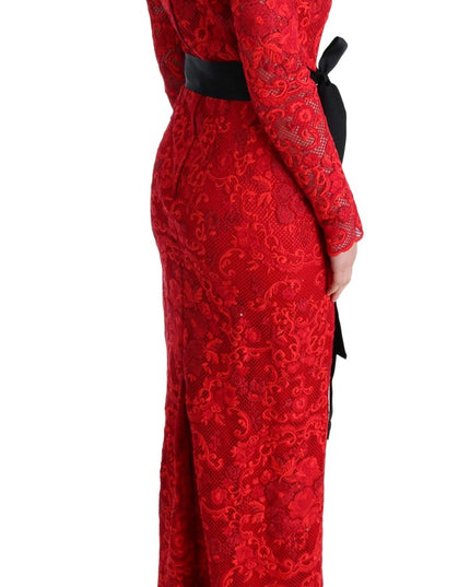 Dolce & Gabbana Red Floral Ricamo Sheath Long Dress