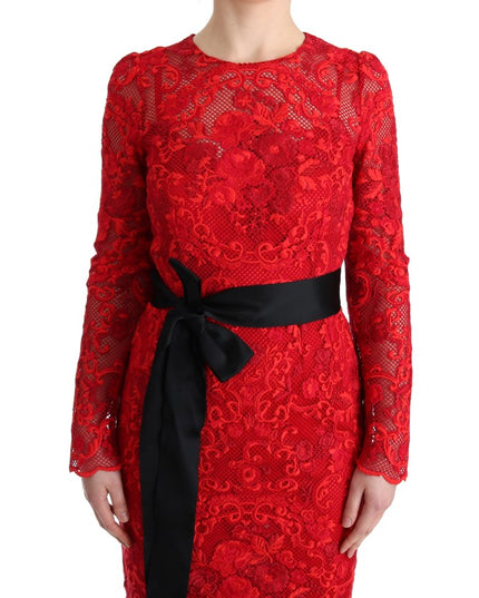 Dolce & Gabbana Red Floral Ricamo Sheath Long Dress