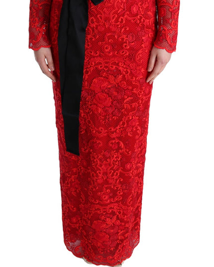 Dolce & Gabbana Red Floral Ricamo Sheath Long Dress
