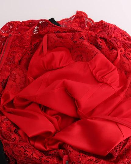 Dolce & Gabbana Red Floral Ricamo Sheath Long Dress