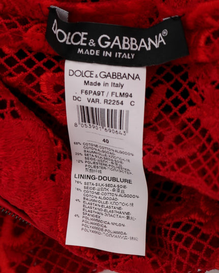 Dolce & Gabbana Red Floral Ricamo Sheath Long Dress
