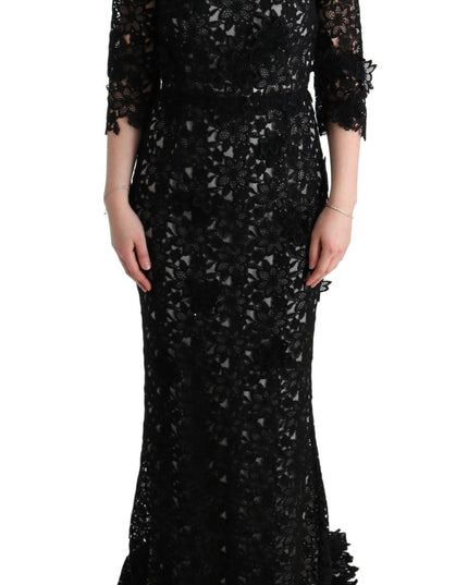 Dolce & Gabbana Black Cotton Silk Floral Long Dress
