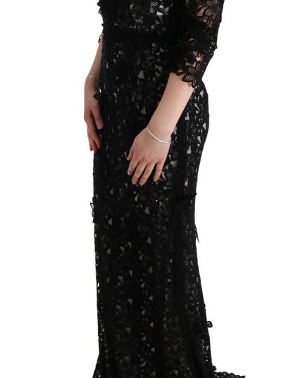 Dolce & Gabbana Black Cotton Silk Floral Long Dress