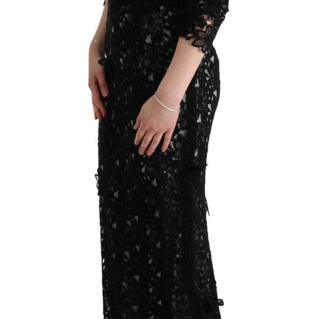 Dolce & Gabbana Black Cotton Silk Floral Long Dress