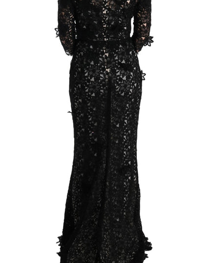 Dolce & Gabbana Black Cotton Silk Floral Long Dress