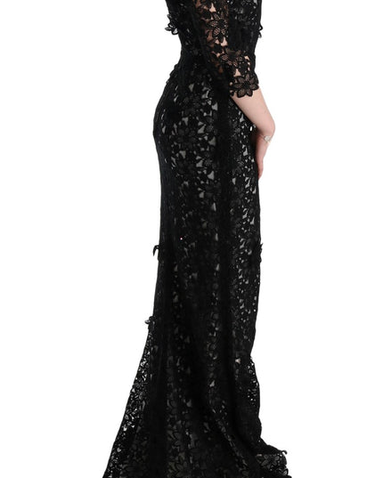 Dolce & Gabbana Black Cotton Silk Floral Long Dress