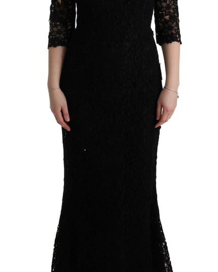 Dolce & Gabbana Black Floral Ricamo Sheath Long Dress