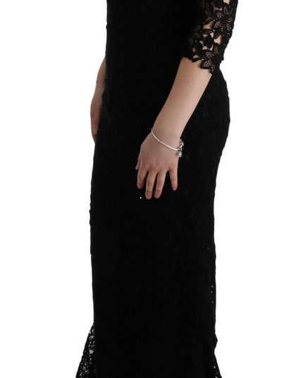 Dolce & Gabbana Black Floral Ricamo Sheath Long Dress