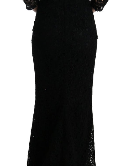 Dolce & Gabbana Black Floral Ricamo Sheath Long Dress