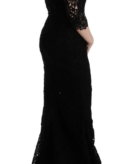 Dolce & Gabbana Black Floral Ricamo Sheath Long Dress