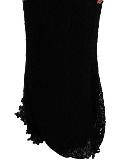Dolce & Gabbana Black Floral Ricamo Sheath Long Dress