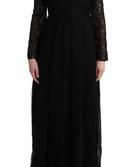 Dolce & Gabbana Black Floral Lace Sheath Silk Dress