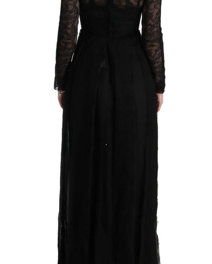 Dolce & Gabbana Black Floral Lace Sheath Silk Dress
