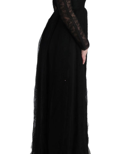 Dolce & Gabbana Black Floral Lace Sheath Silk Dress