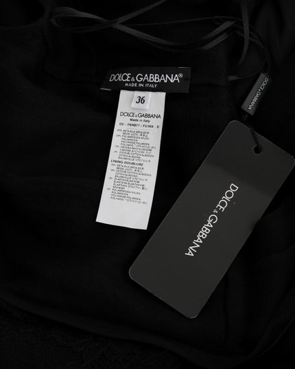 Dolce & Gabbana Black Floral Lace Sheath Silk Dress