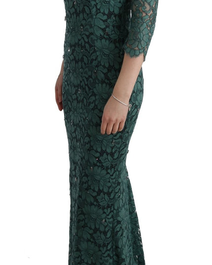 Dolce & Gabbana Green Floral Crystal Ricamo Sheath Dress