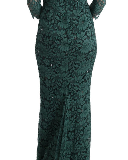 Dolce & Gabbana Green Floral Crystal Ricamo Sheath Dress