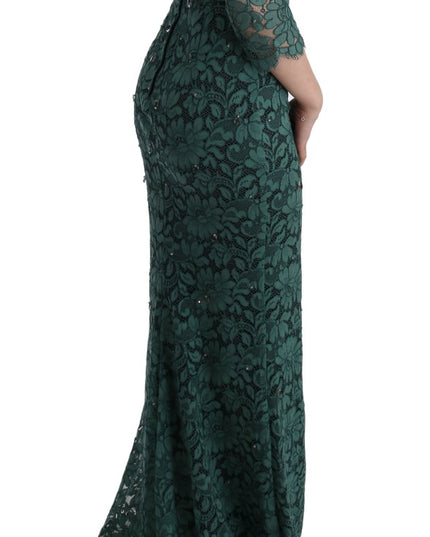 Dolce & Gabbana Green Floral Crystal Ricamo Sheath Dress