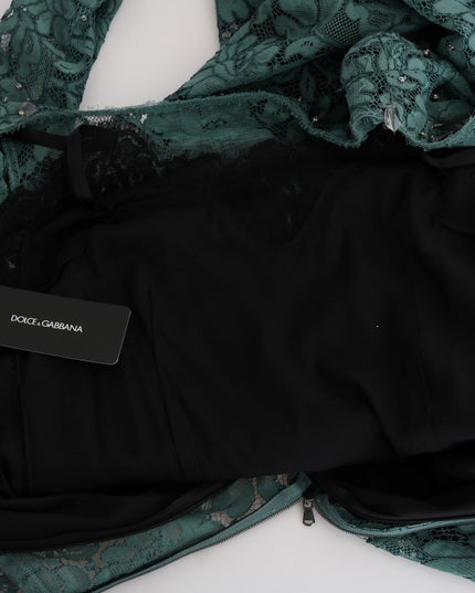 Dolce & Gabbana Green Floral Crystal Ricamo Sheath Dress