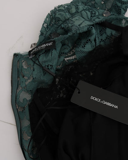 Dolce & Gabbana Green Floral Crystal Ricamo Sheath Dress
