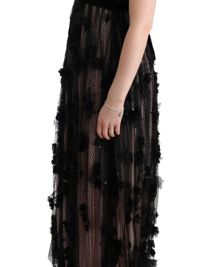 Dolce & Gabbana Black Pink Silk Applique Shift Dress