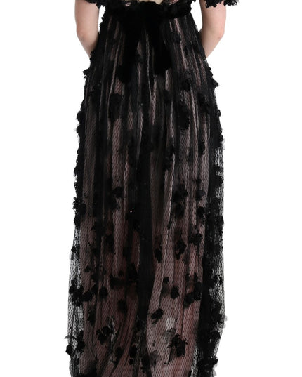 Dolce & Gabbana Black Pink Silk Applique Shift Dress