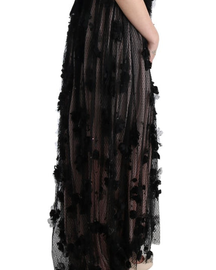 Dolce & Gabbana Black Pink Silk Applique Shift Dress